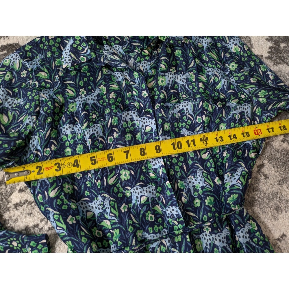J. Crew Leopard Fauna Floral Button Front Long Sleeve‎ Midi Dress Sz 6 Pockets - Picture 10 of 10
